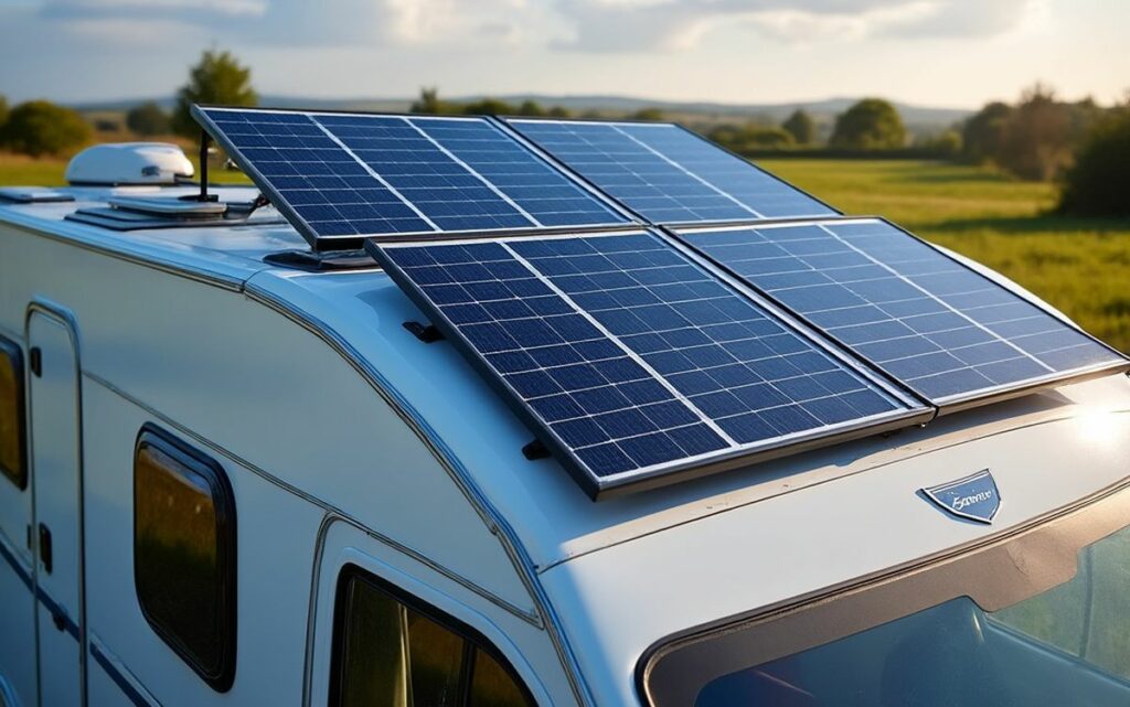 panneau solaire sur le toit d'une caravane